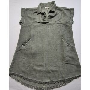 Umgee camo green v-neck collar dress pockets frayed hem split length NO SIZE TAG